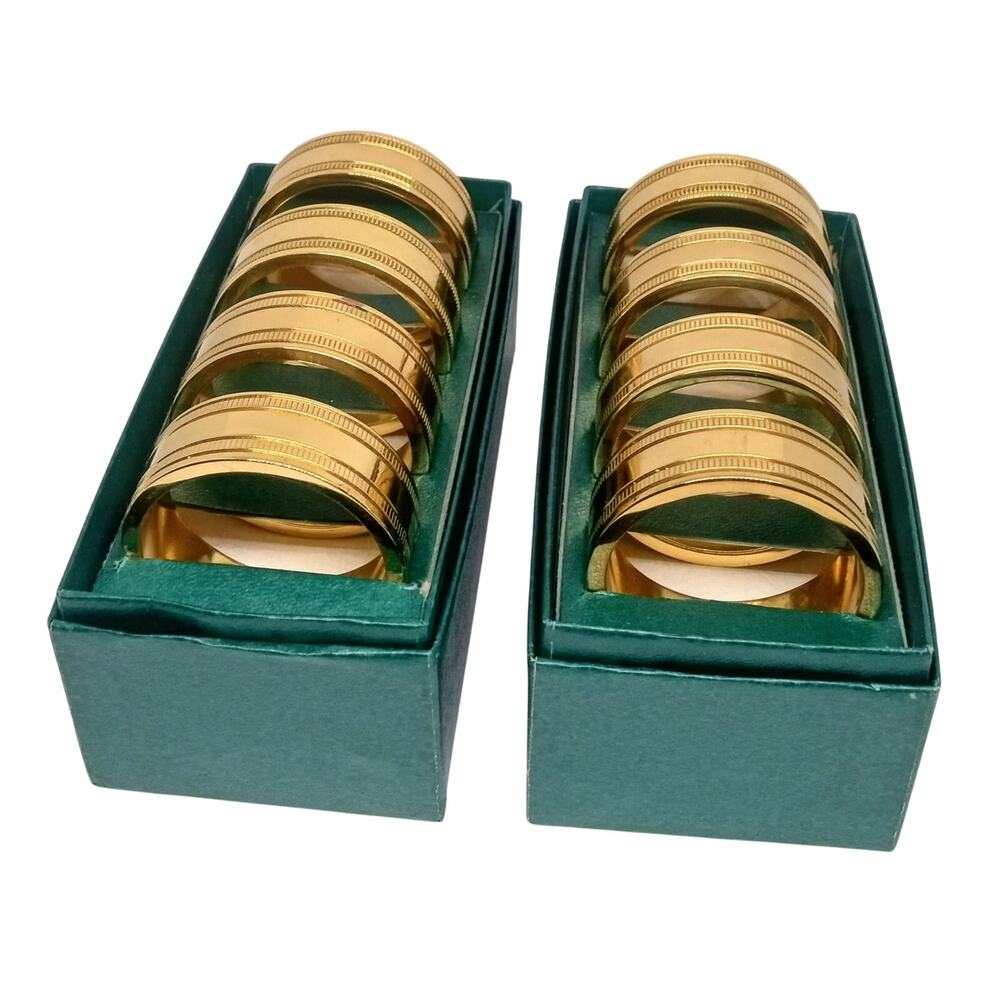 Virginia Metalcrafters Brass Napkin Rings Set of 8 with Box - Picture 2 of 5